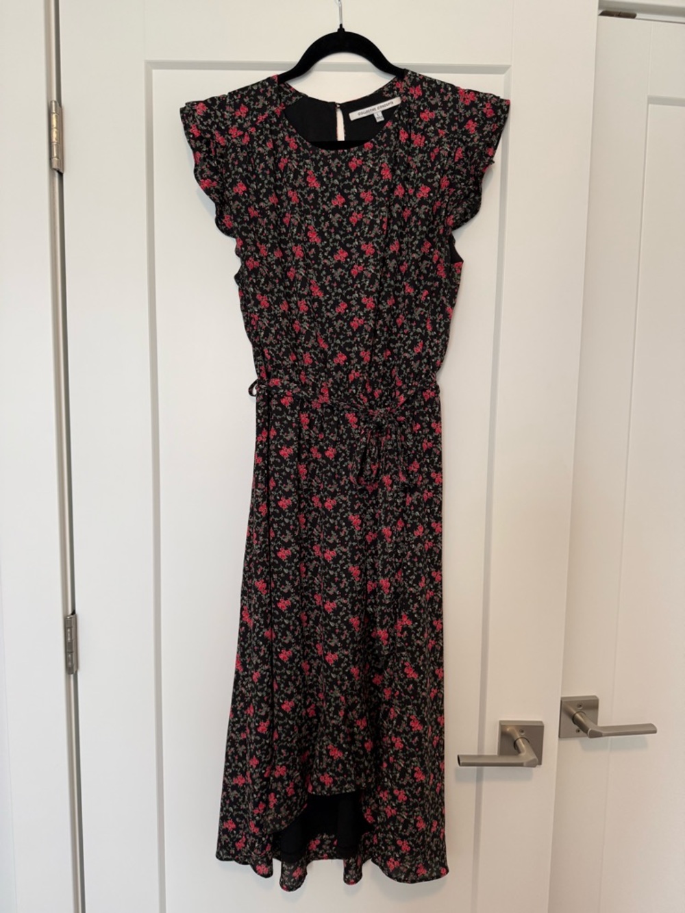 Collective Concepts Black Midi Dress with Red Floral Print